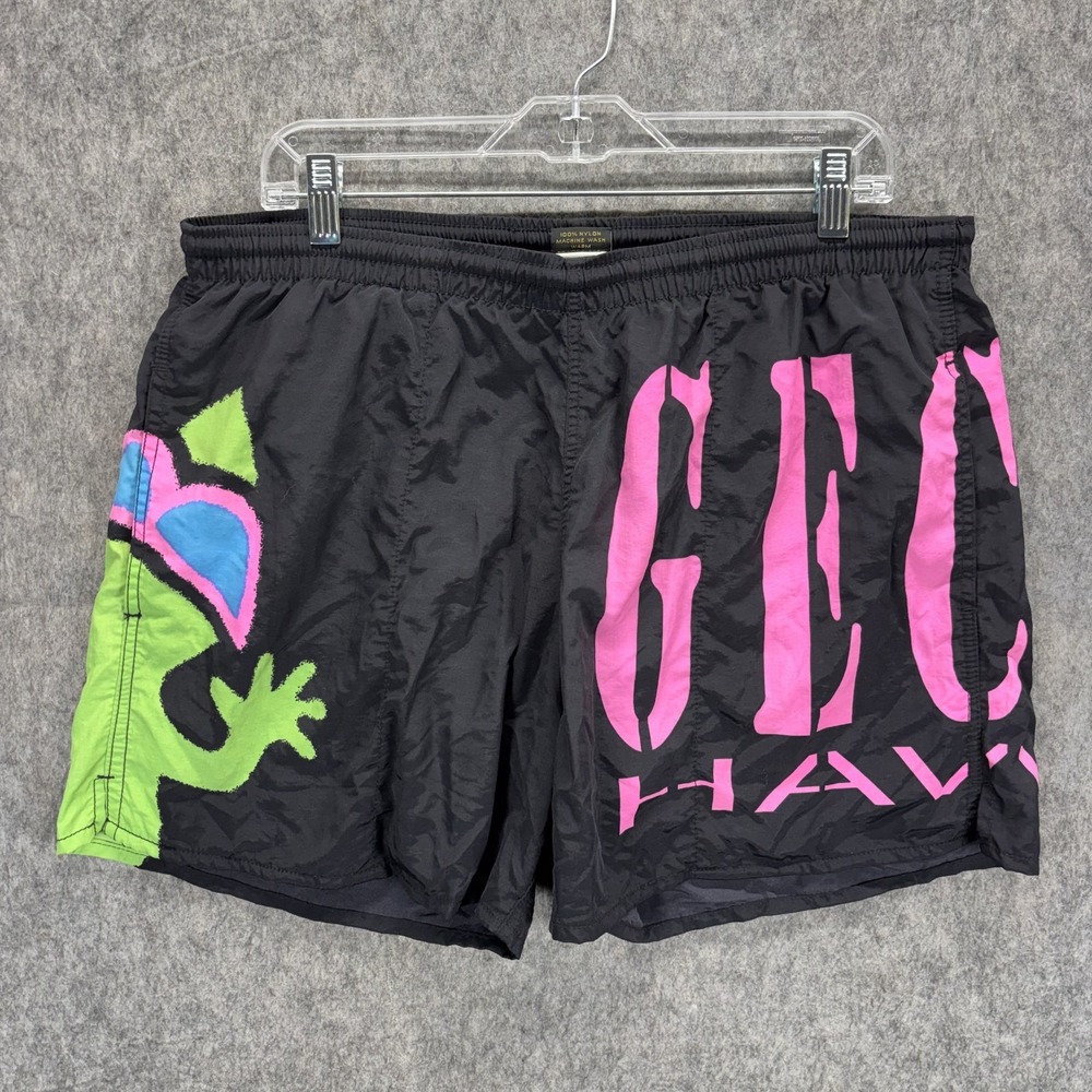 Vintage Gecko Hawaii Shorts Men's XL USA Black 80 90s Beach Volley Lined